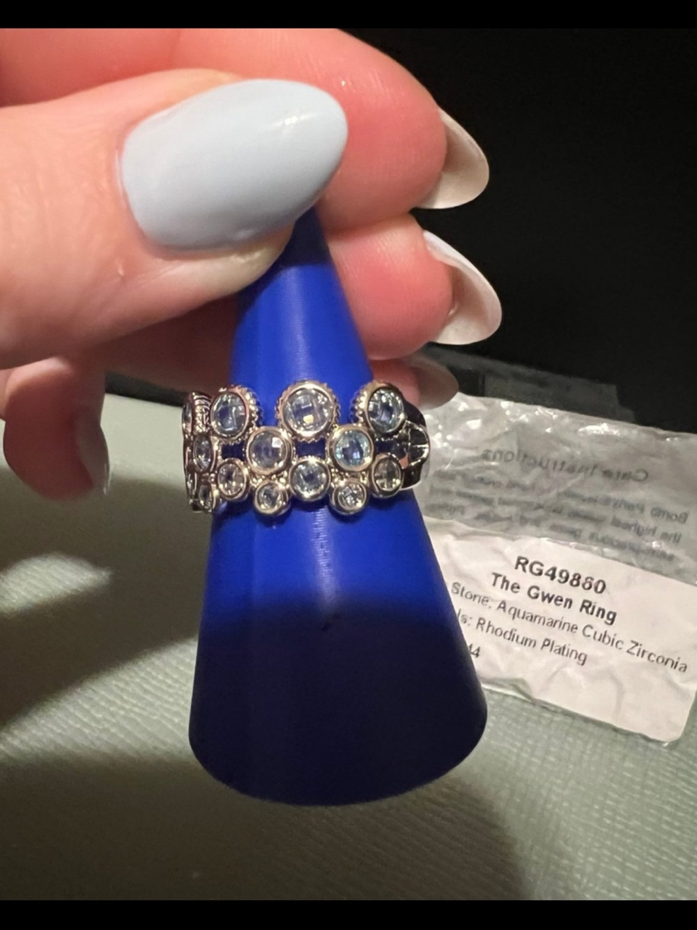 Bomb Party Aquamarine Cubic Zirconia Cluster Ring - Rhodium Plating Size 7